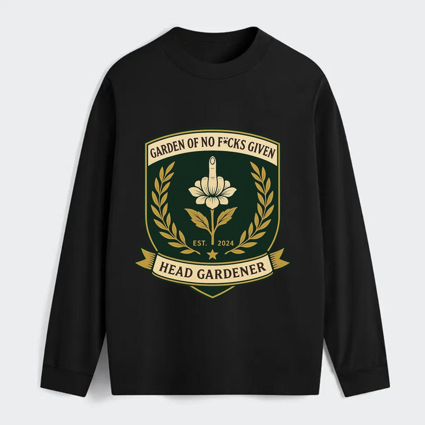 Shield with middle finger flower - "Garden of No F*cks Given - Head - Classic Long Sleeve Shirt - Black