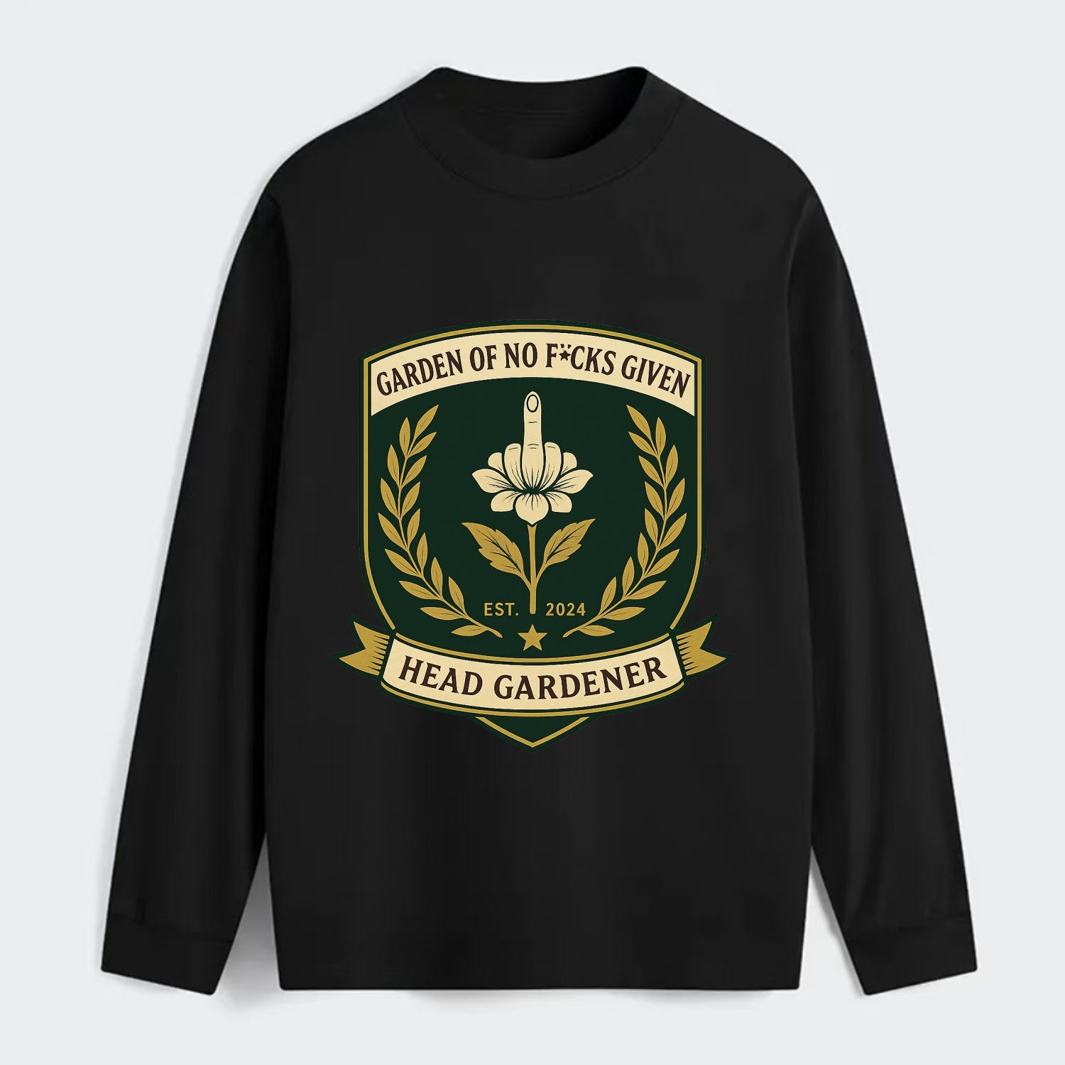 Shield with middle finger flower - "Garden of No F*cks Given - Head - Classic Long Sleeve Shirt - Black