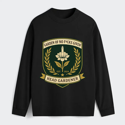 Shield with middle finger flower - "Garden of No F*cks Given - Head - Classic Long Sleeve Shirt - Black