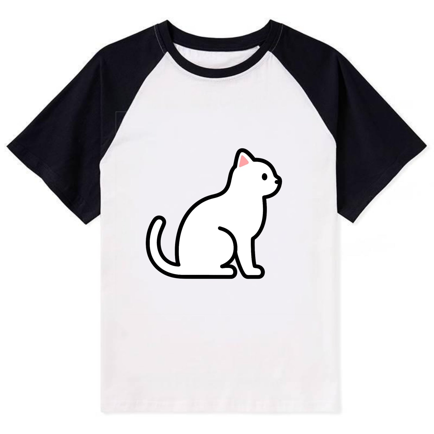Domestic Shorthair - White classic flat side profile - Contrast Raglan T-shirt - Black
