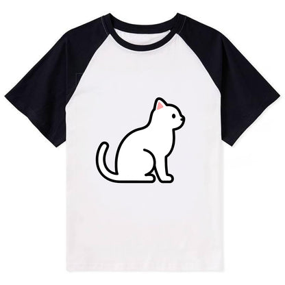 Domestic Shorthair - White classic flat side profile - Contrast Raglan T-shirt - Black