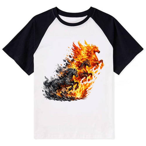 INFERNO STALLION | Horse made entirely of living flames | Blazing mane - Contrast Raglan T-shirt