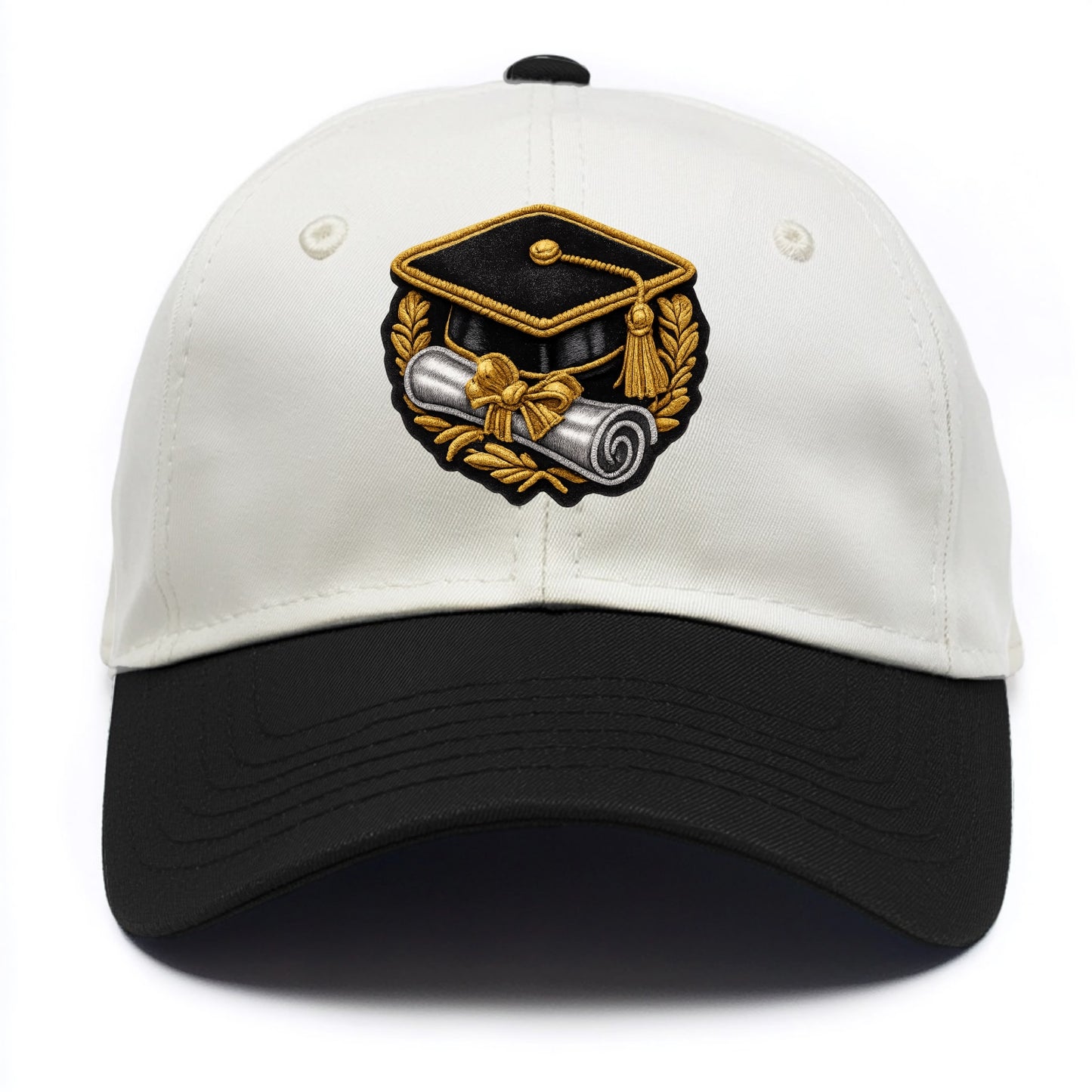 GRADUATION CAP - mortarboard with diploma in black and gold , achievement - Two Tone Cap - Black