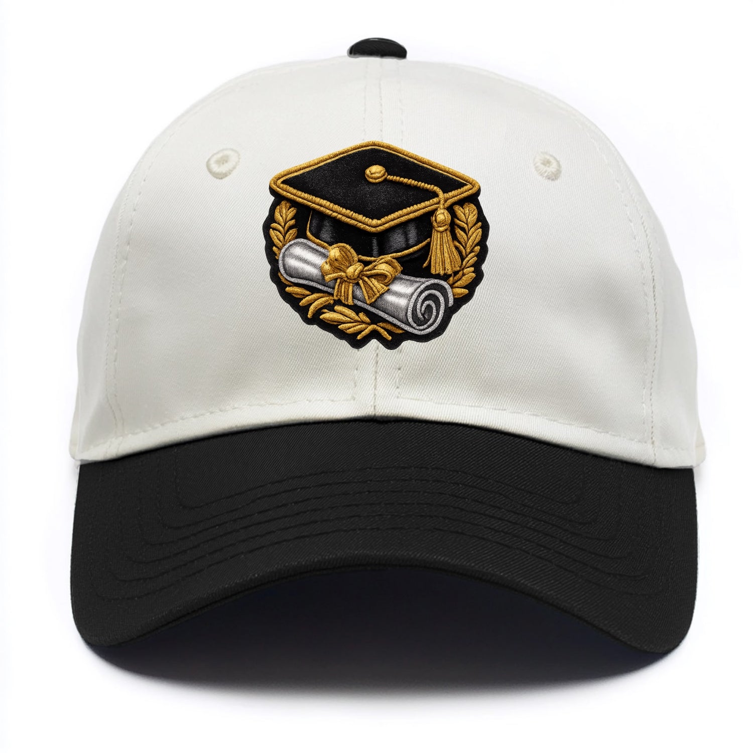 GRADUATION CAP - mortarboard with diploma in black and gold , achievement - Two Tone Cap - Black