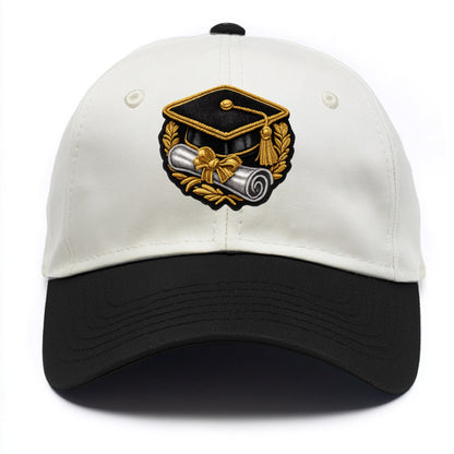 GRADUATION CAP - mortarboard with diploma in black and gold , achievement - Two Tone Cap - Black