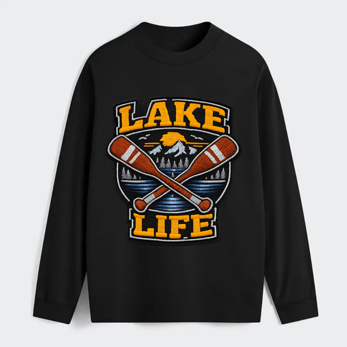 CANOE PADDLE - wooden paddle crossed in brown and cream , lake life - Classic Long Sleeve Shirt - Black