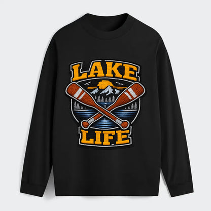 CANOE PADDLE - wooden paddle crossed in brown and cream , lake life - Classic Long Sleeve Shirt - Black