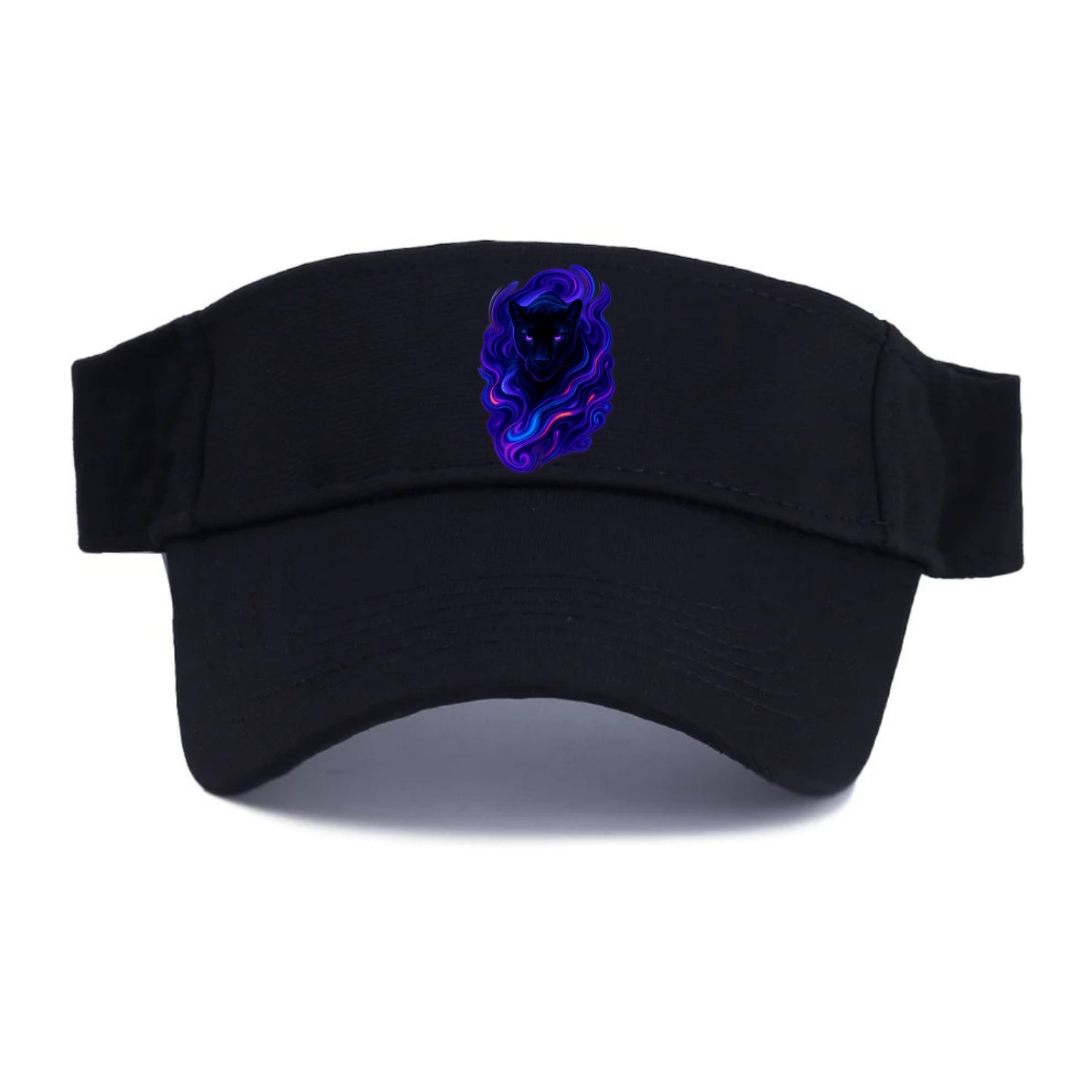 Sleek black panther emerging from swirls of deep purple and electric blue, shadow-like - Visor - Black