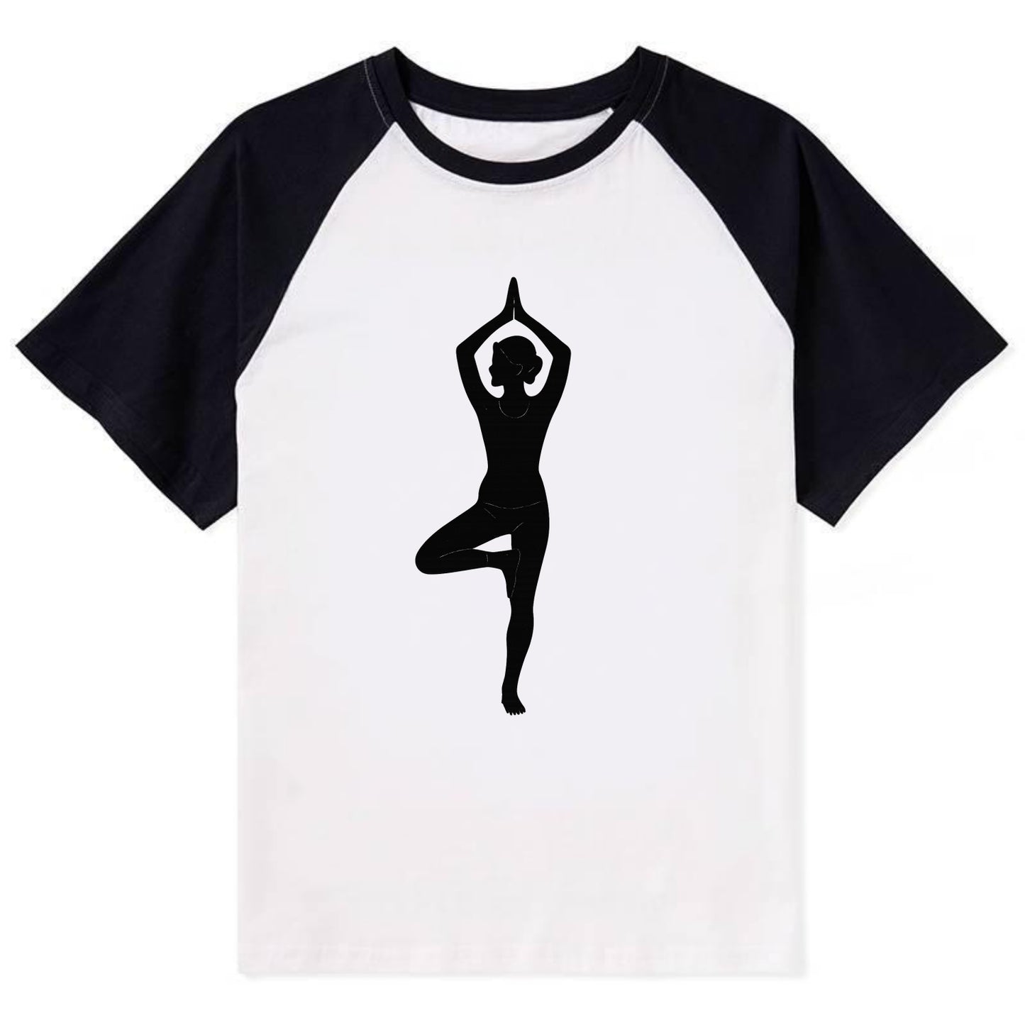 Yogi in tree pose silhouette - Contrast Raglan T-shirt - Black