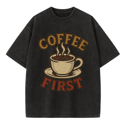 Coffee First  - Vintage T-shirt - Black