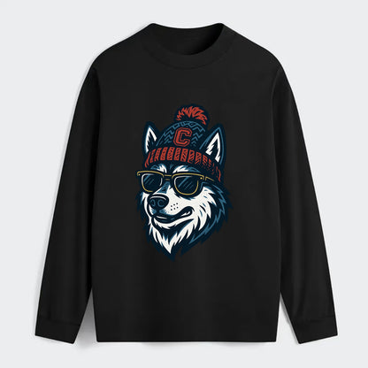 Storrs Husky wearing UConn beanie with C patch - Classic Long Sleeve Shirt - Black