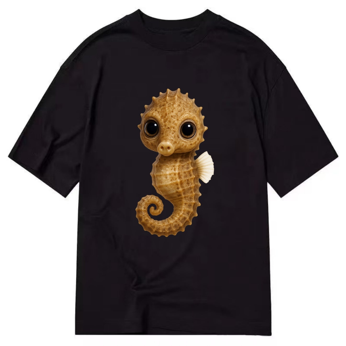 Baby Seahorse - curled tail, snout, large eyes, front-facing, delicate and cute - Classic T-shirt - Black