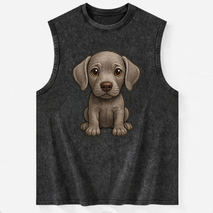 Baby Weimaraner Puppy - silver-gray coat, amber eyes, sleek body, - Vintage Washed Tank - Black