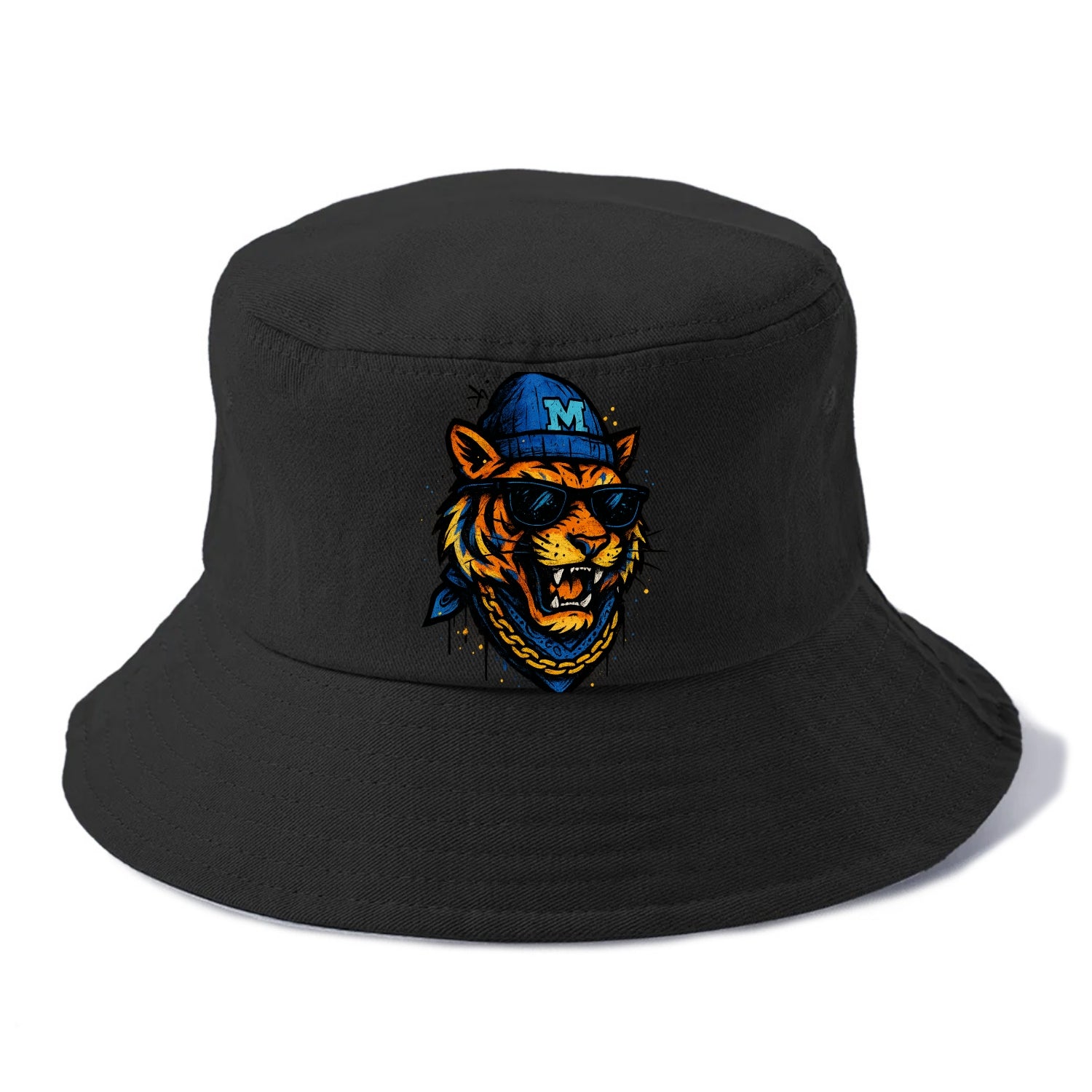 Memphis Tiger wearing Memphis beanie with M patch - Bucket Hat - Black