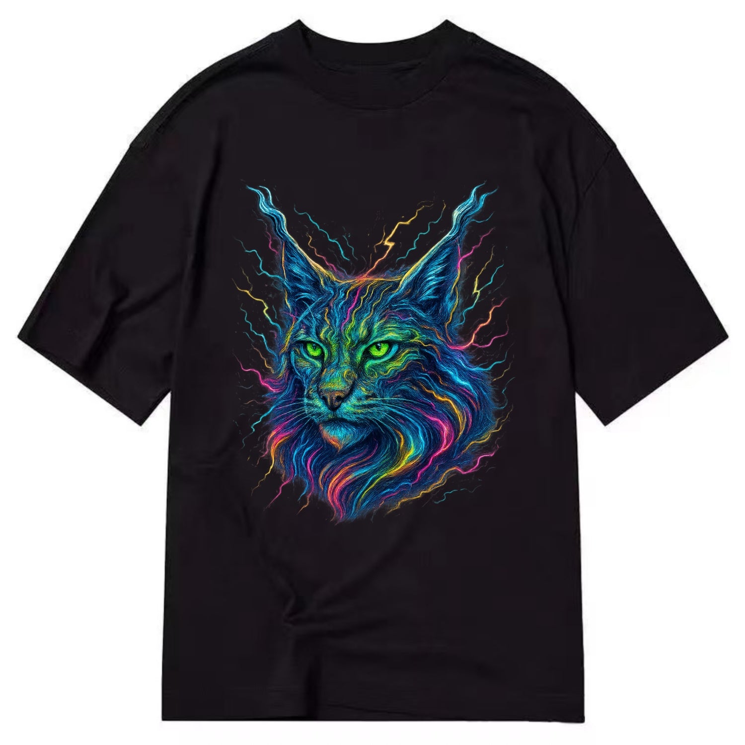 Wild lynx with ear tufts transforming into liquid mercury flows, silver and gold - Classic T-shirt - Black