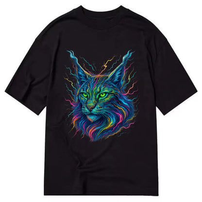 Wild lynx with ear tufts transforming into liquid mercury flows, silver and gold - Classic T-shirt - Black