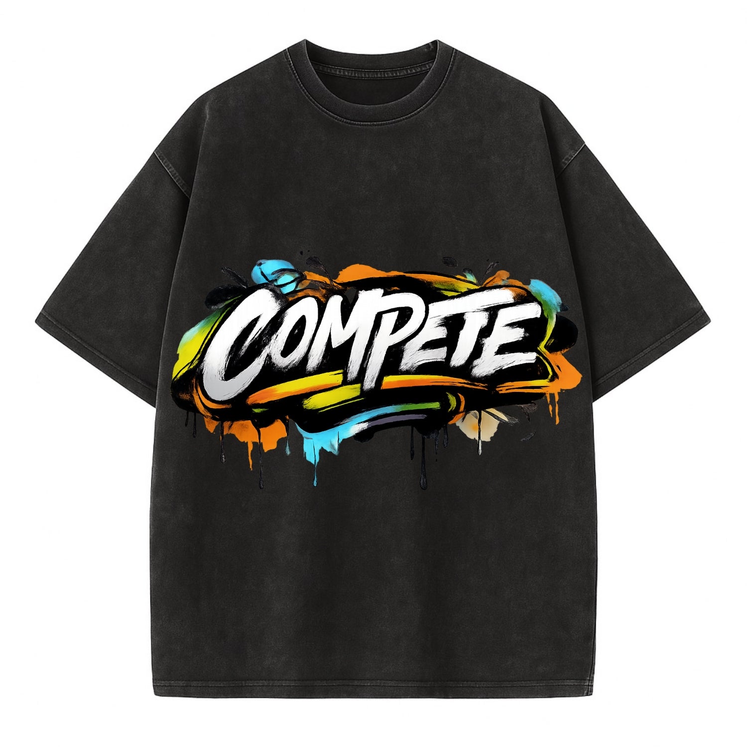 Bold typography design - "COMPETE" - competitive spirit, love the game - Vintage T-shirt - Black
