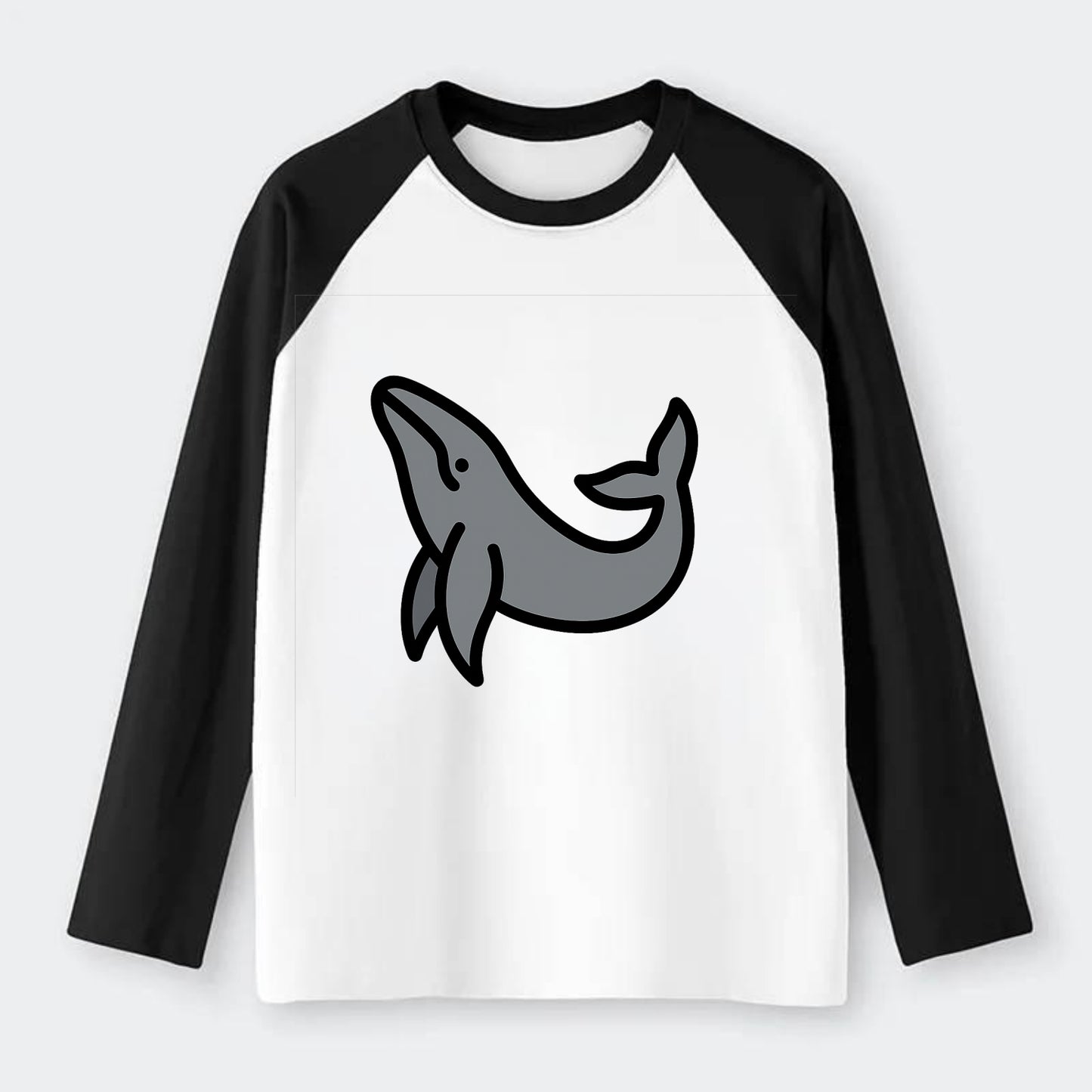Humpback Whale - Gray breaching pose flat side profile - Raglan Long Sleeve T-Shirt - Black