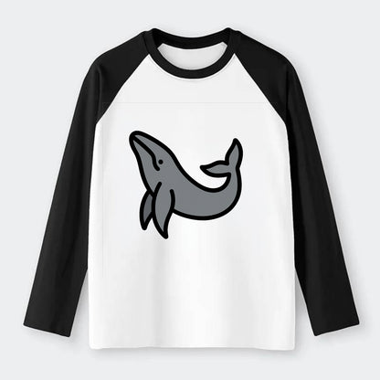 Humpback Whale - Gray breaching pose flat side profile - Raglan Long Sleeve T-Shirt - Black