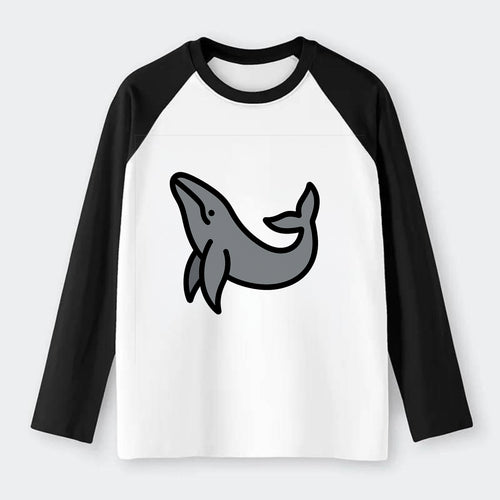 Humpback Whale - Gray breaching pose flat side profile - Raglan Long Sleeve T-Shirt