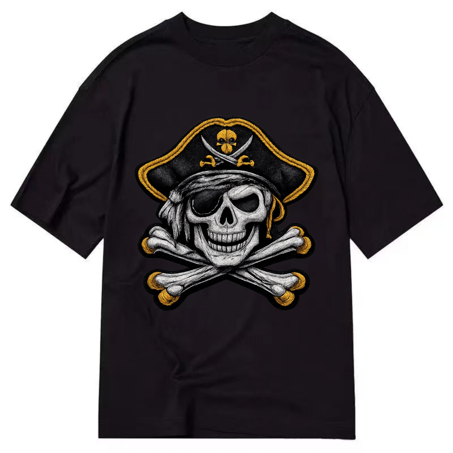 PIRATE SKULL - Jolly Roger skull in black and white , pirate - Classic T-shirt - Black