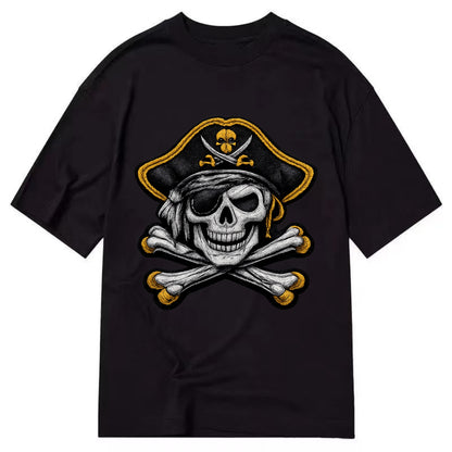 PIRATE SKULL - Jolly Roger skull in black and white , pirate - Classic T-shirt - Black