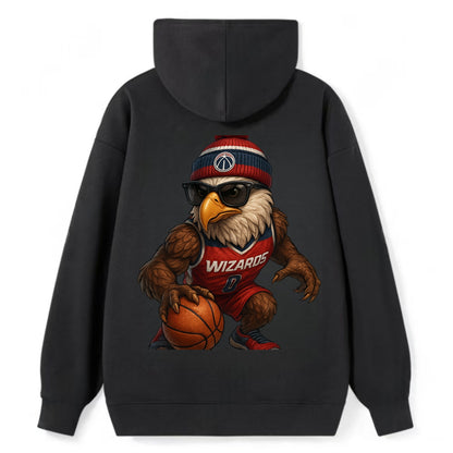 DC Eagle wearing Wizards red white and blue beanie with monument patch - Classic Pullover Hoodie - Black