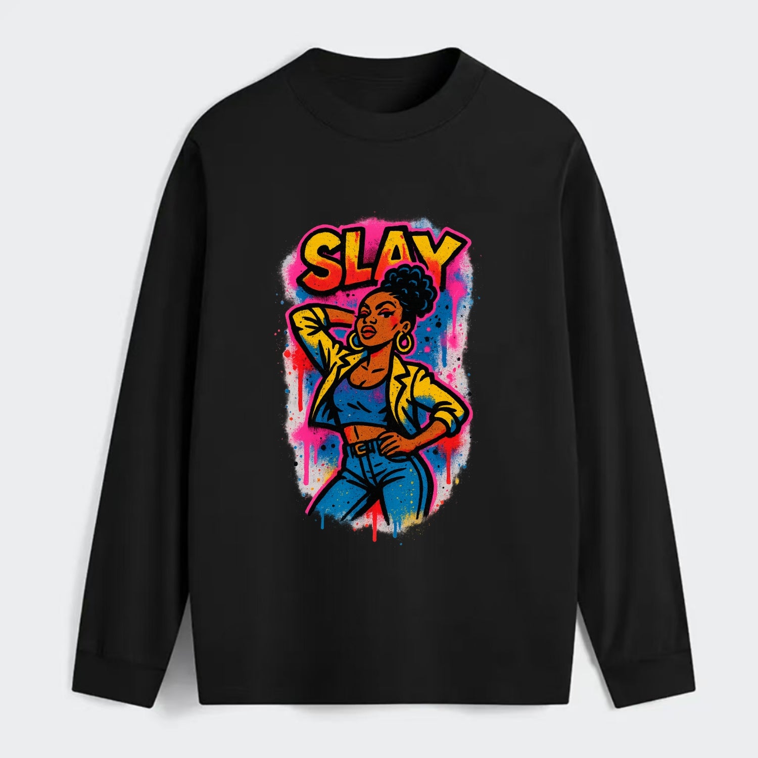 Empowered figure striking confident pose - "slay" culture, fierce and - Classic Long Sleeve Shirt - Black
