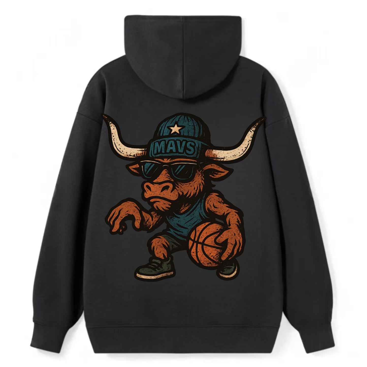 Texas Longhorn wearing Mavs beanie with lone star patch and wayfarer - Classic Pullover Hoodie - Black