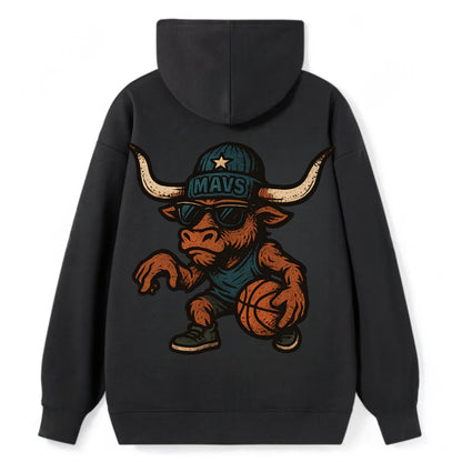 Texas Longhorn wearing Mavs beanie with lone star patch and wayfarer - Classic Pullover Hoodie - Black