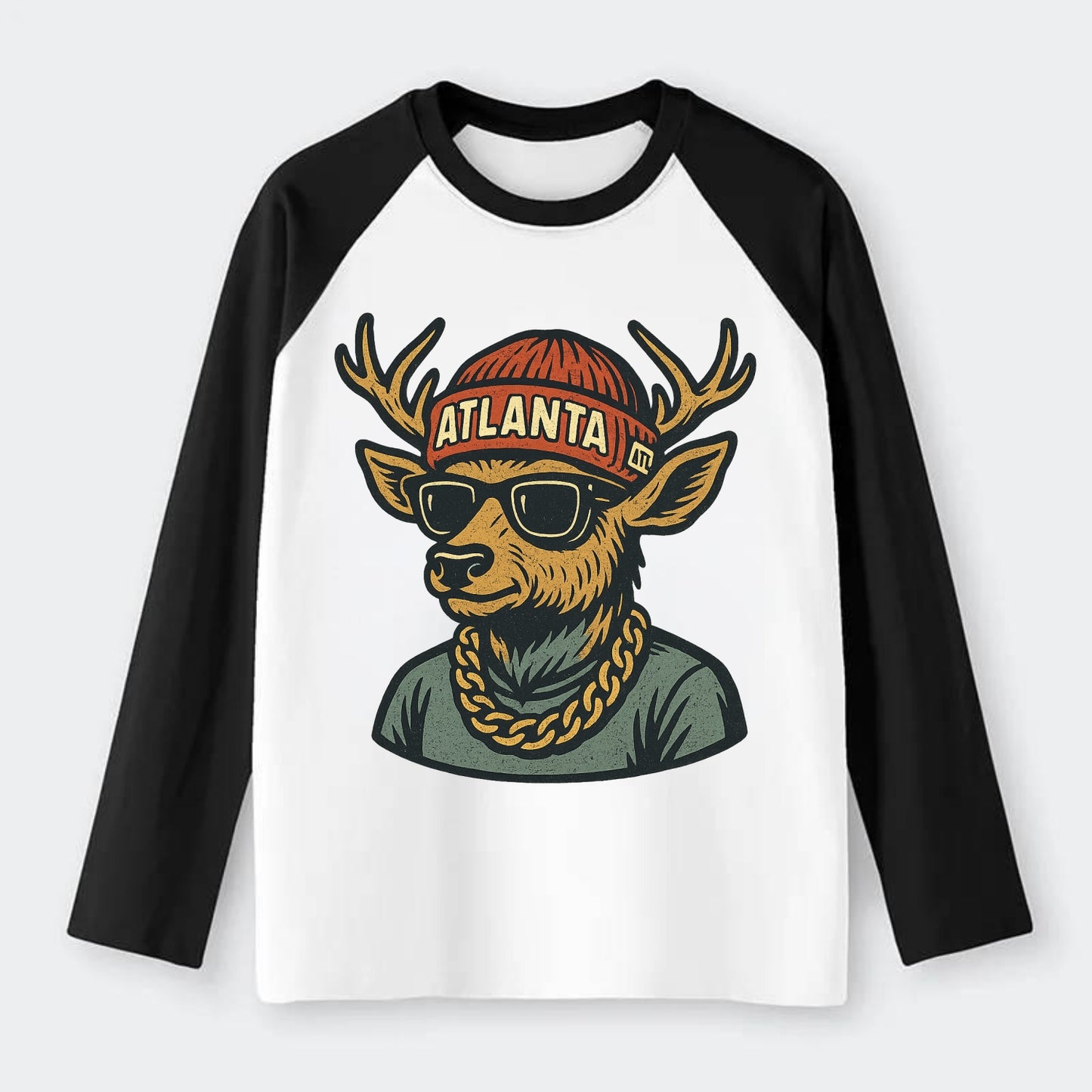 "deer" "atlanta" "atl" "red" "us South" - Raglan Long Sleeve T-Shirt - Black