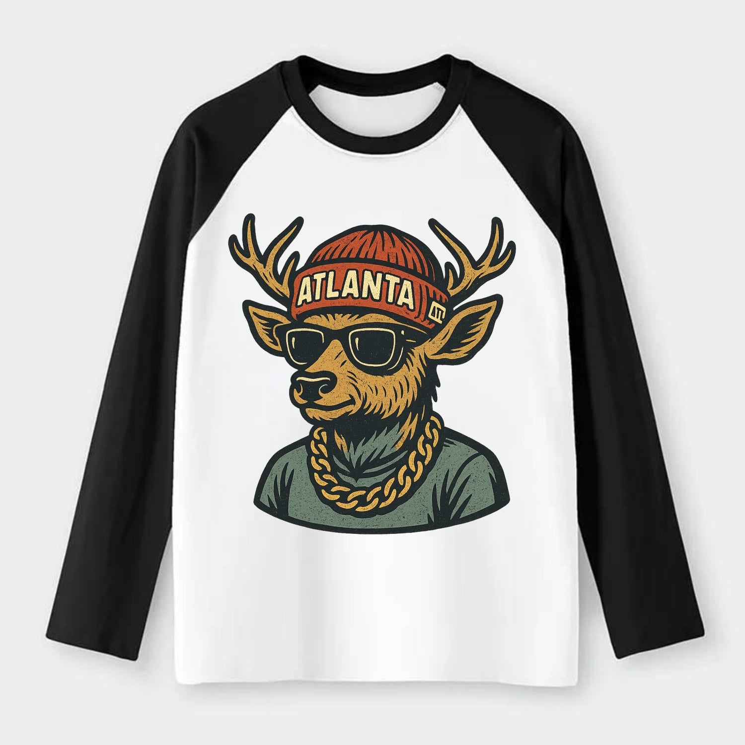 "deer" "atlanta" "atl" "red" "us South" - Raglan Long Sleeve T-Shirt - Black
