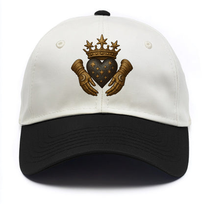 Ice crystal crown framing a frosted heart with fur-trimmed winter hands embracing it. - Two Tone Cap - Black