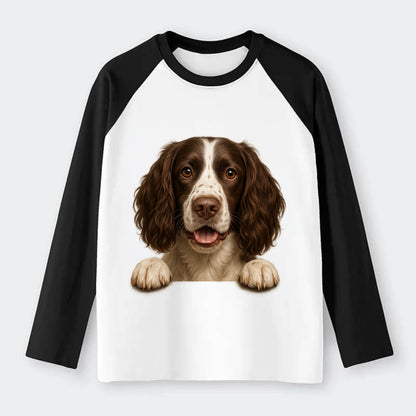 English Springer Spaniel  - Raglan Long - Raglan Long Sleeve T-Shirt - Black