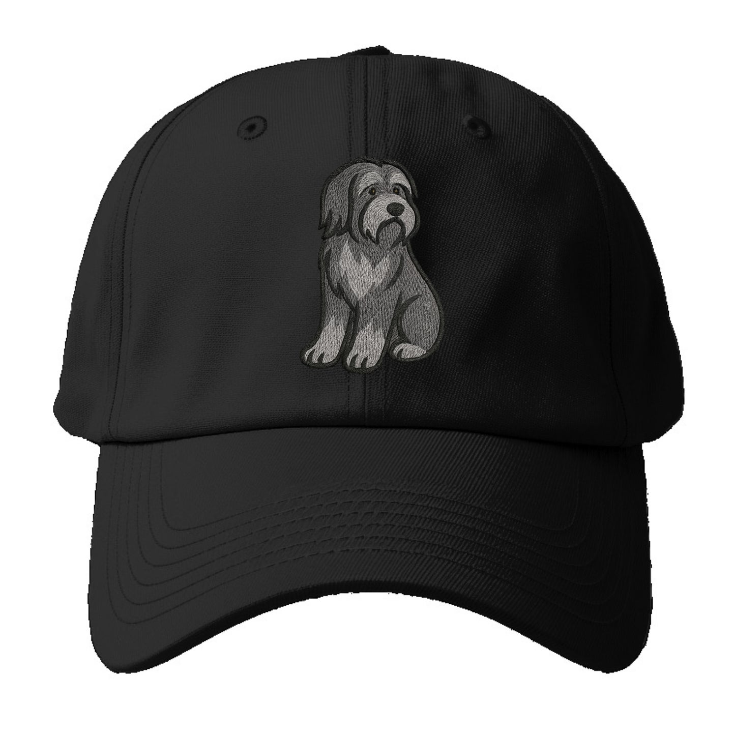 Bearded Collie - Gray shaggy coat embroidered pose - Baseball Cap - Black
