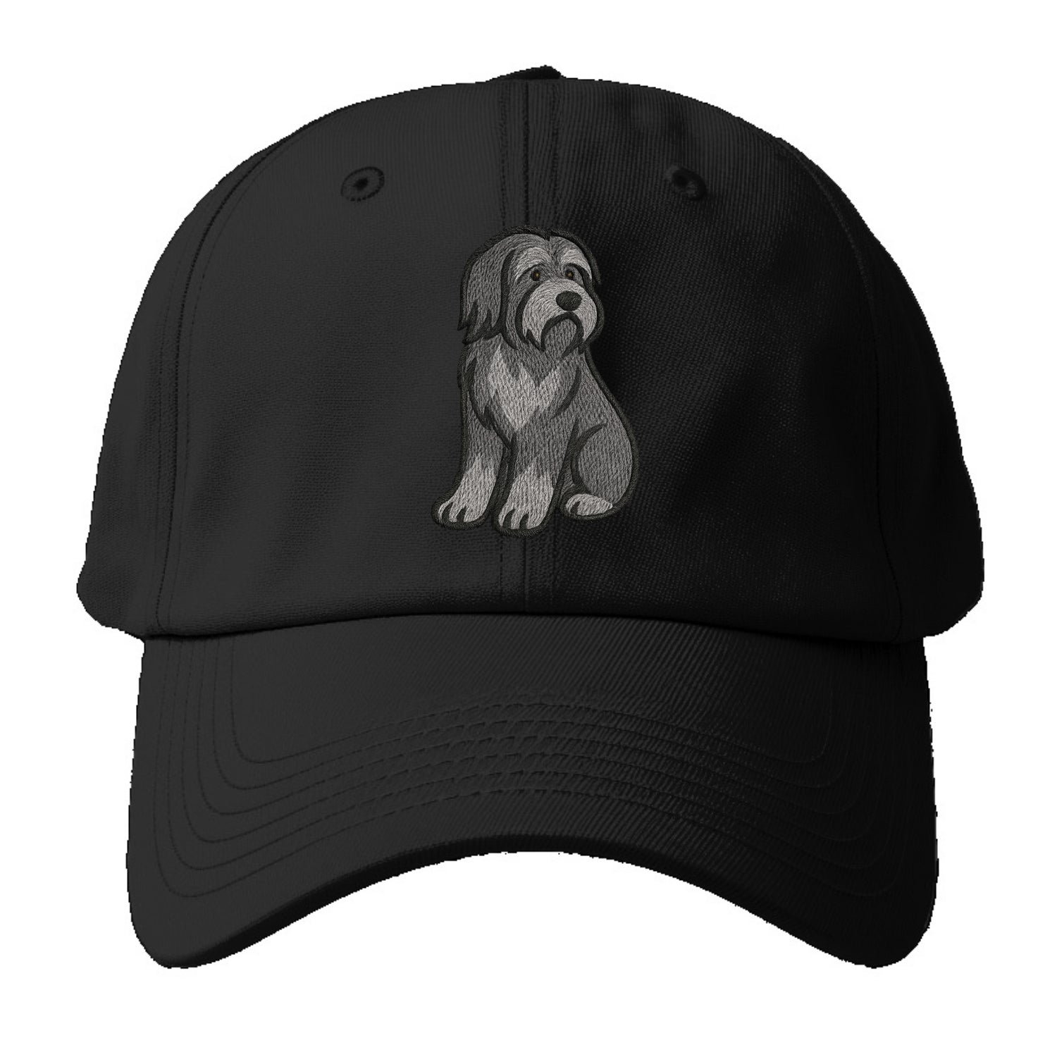 Bearded Collie - Gray shaggy coat embroidered pose - Baseball Cap - Black
