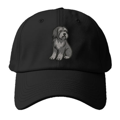 Bearded Collie - Gray shaggy coat embroidered pose - Baseball Cap - Black