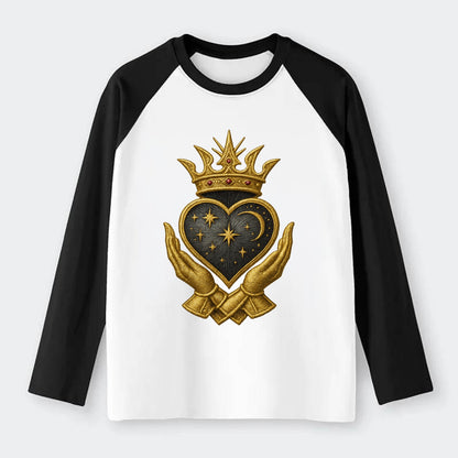 Hammered bronze warrior crown anchoring a dark steel heart with - Raglan Long Sleeve T-Shirt - Black
