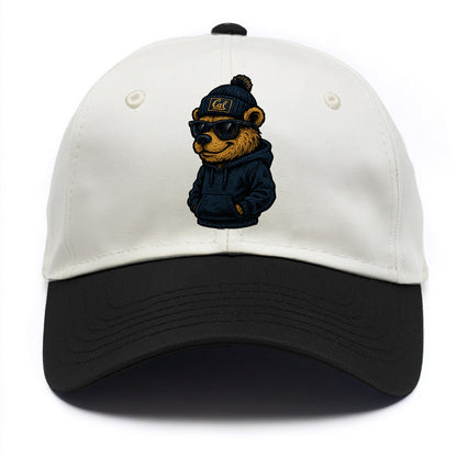 Berkeley Bear wearing Cal beanie with script patch - Two Tone Cap - Black