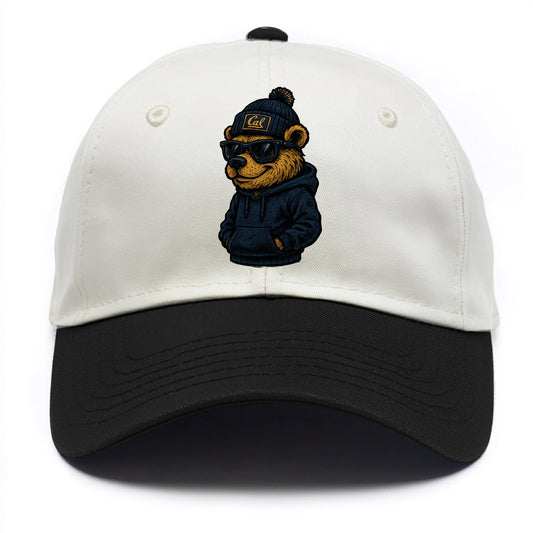 Berkeley Bear wearing Cal beanie with script patch - Two Tone Cap - Black