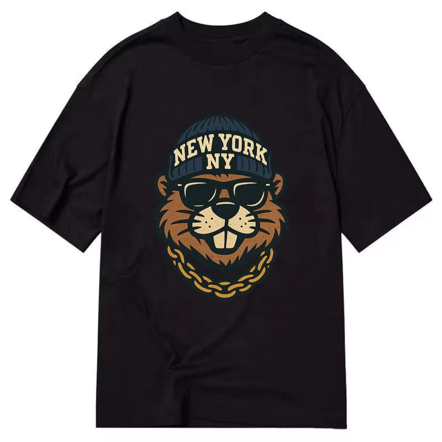 {"animal":"beaver","locationText":"NEW YORK","initials":"NY","beanieColor":"navy", - Classic T-shirt - Black