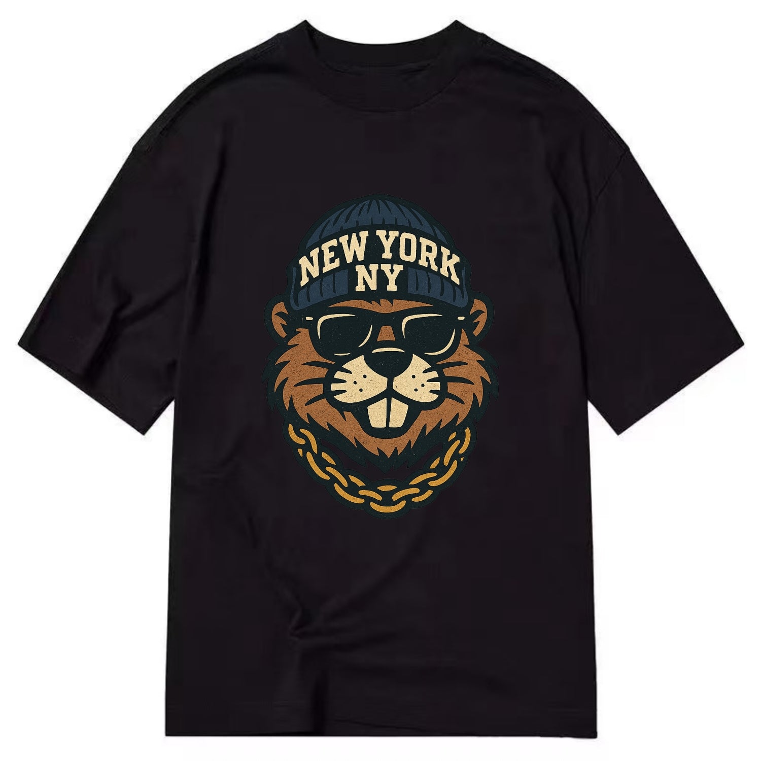 {"animal":"beaver","locationText":"NEW YORK","initials":"NY","beanieColor":"navy", - Classic T-shirt - Black