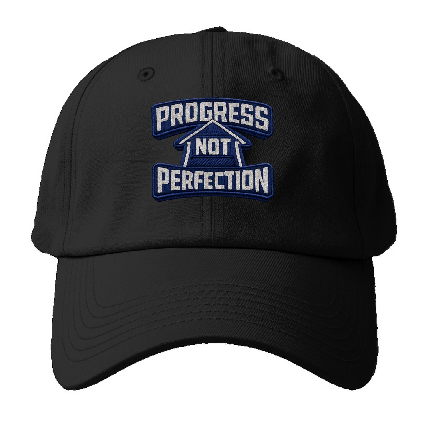 PROGRESS NOT PERFECTION - arrow with text in blue , growth mindset - Baseball Cap For Big Heads - Black