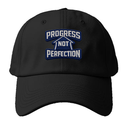 PROGRESS NOT PERFECTION - arrow with text in blue , growth mindset - Baseball Cap For Big Heads - Black