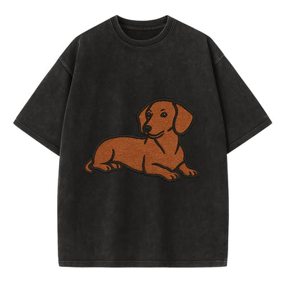 Dachshund - Red smooth relaxed lying dow Vintage T-shirt - Black
