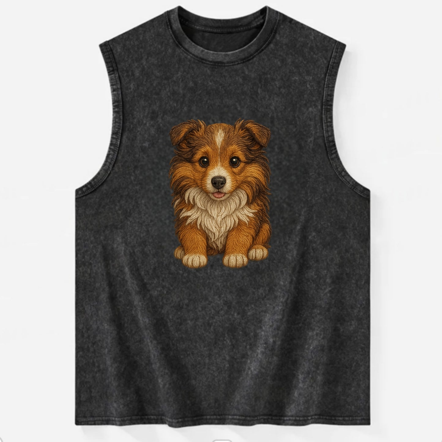 Baby Shetland Sheepdog Puppy - mini collie look, flowing mane, intelligent - Vintage Washed Tank - Black