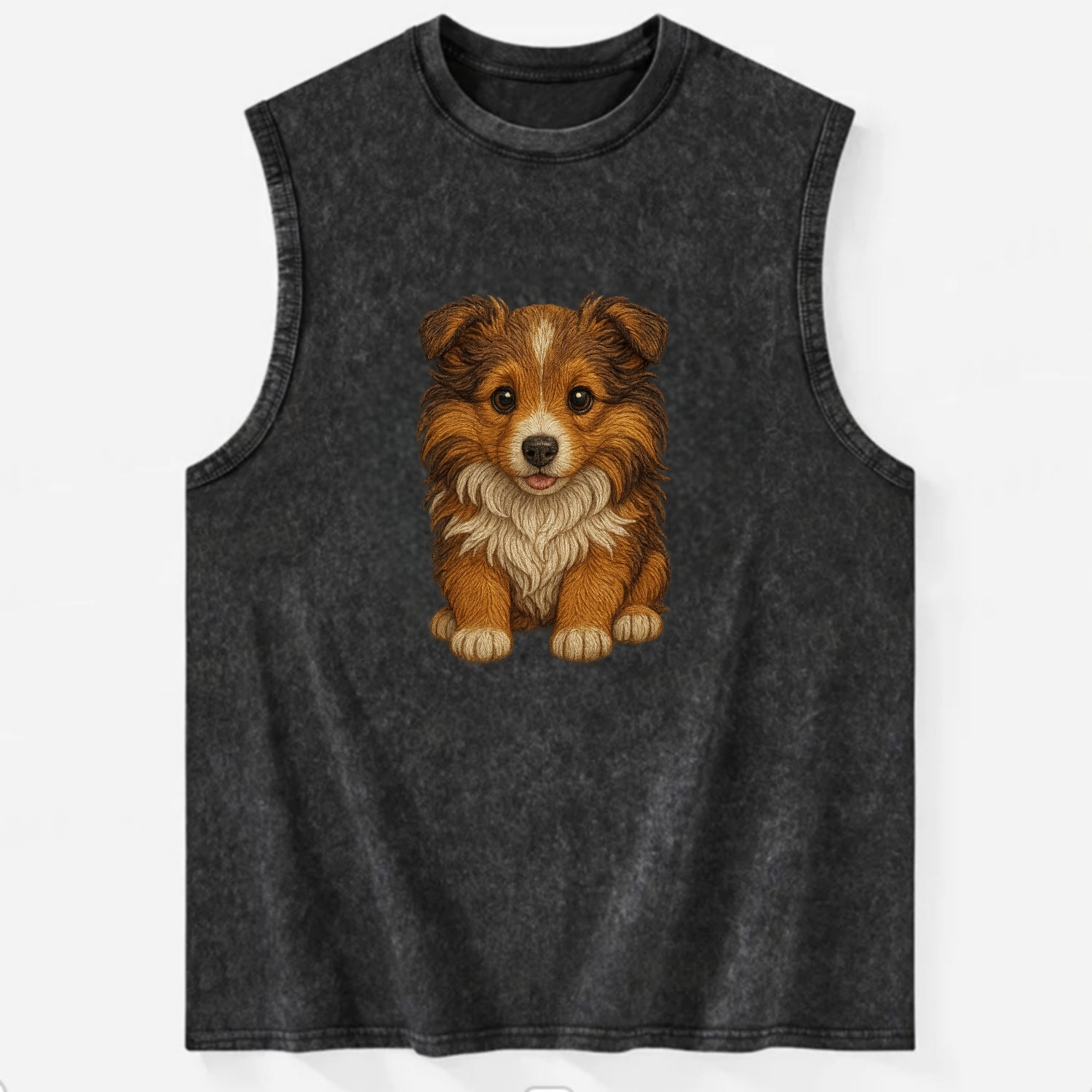 Baby Shetland Sheepdog Puppy - mini collie look, flowing mane, intelligent - Vintage Washed Tank - Black