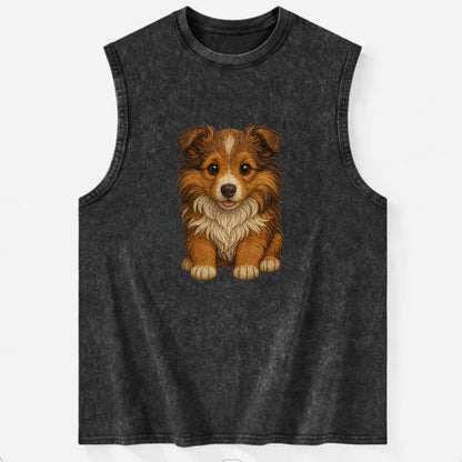 Baby Shetland Sheepdog Puppy - mini collie look, flowing mane, intelligent - Vintage Washed Tank - Black