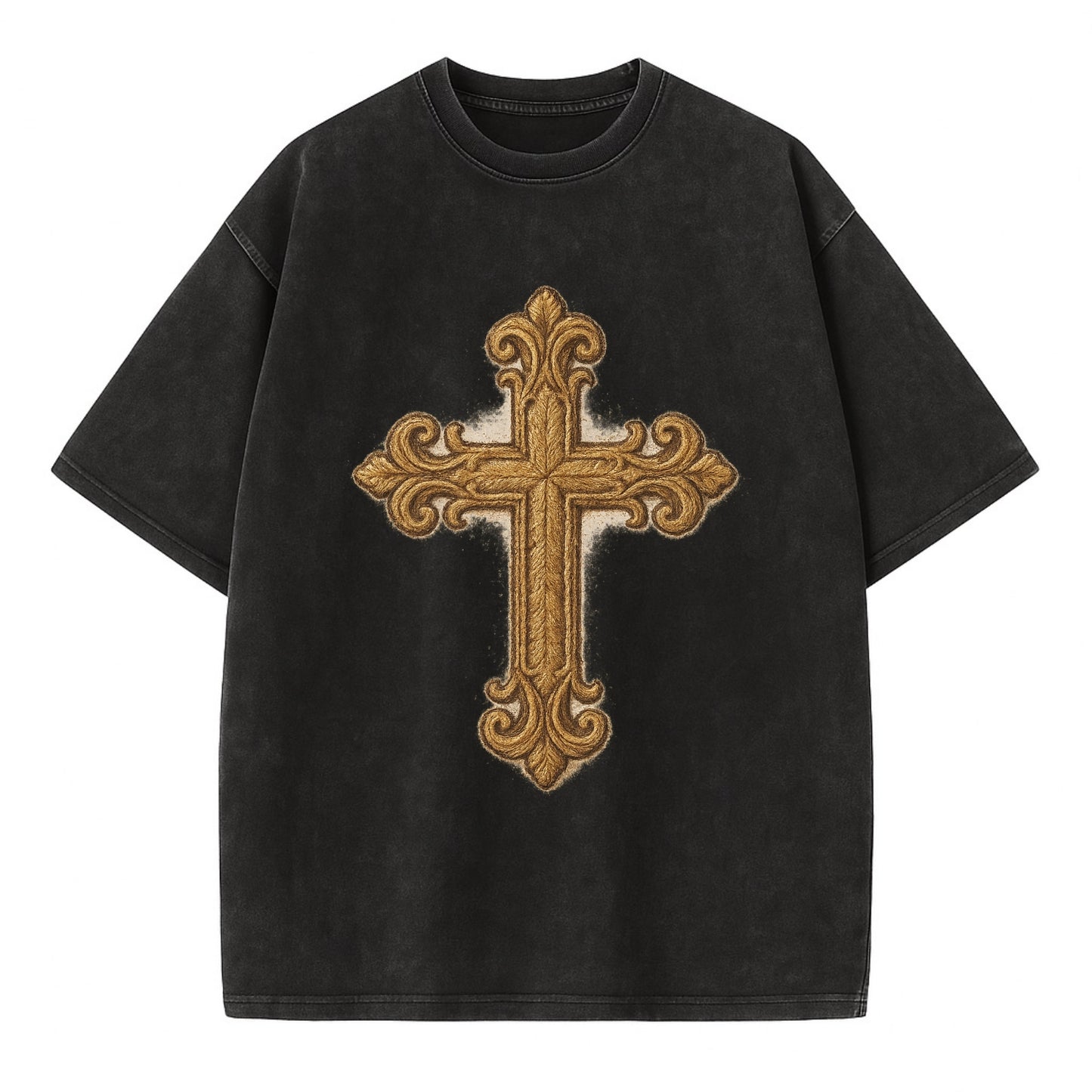 Baroque Cross  - Vintage T-shirt - Black