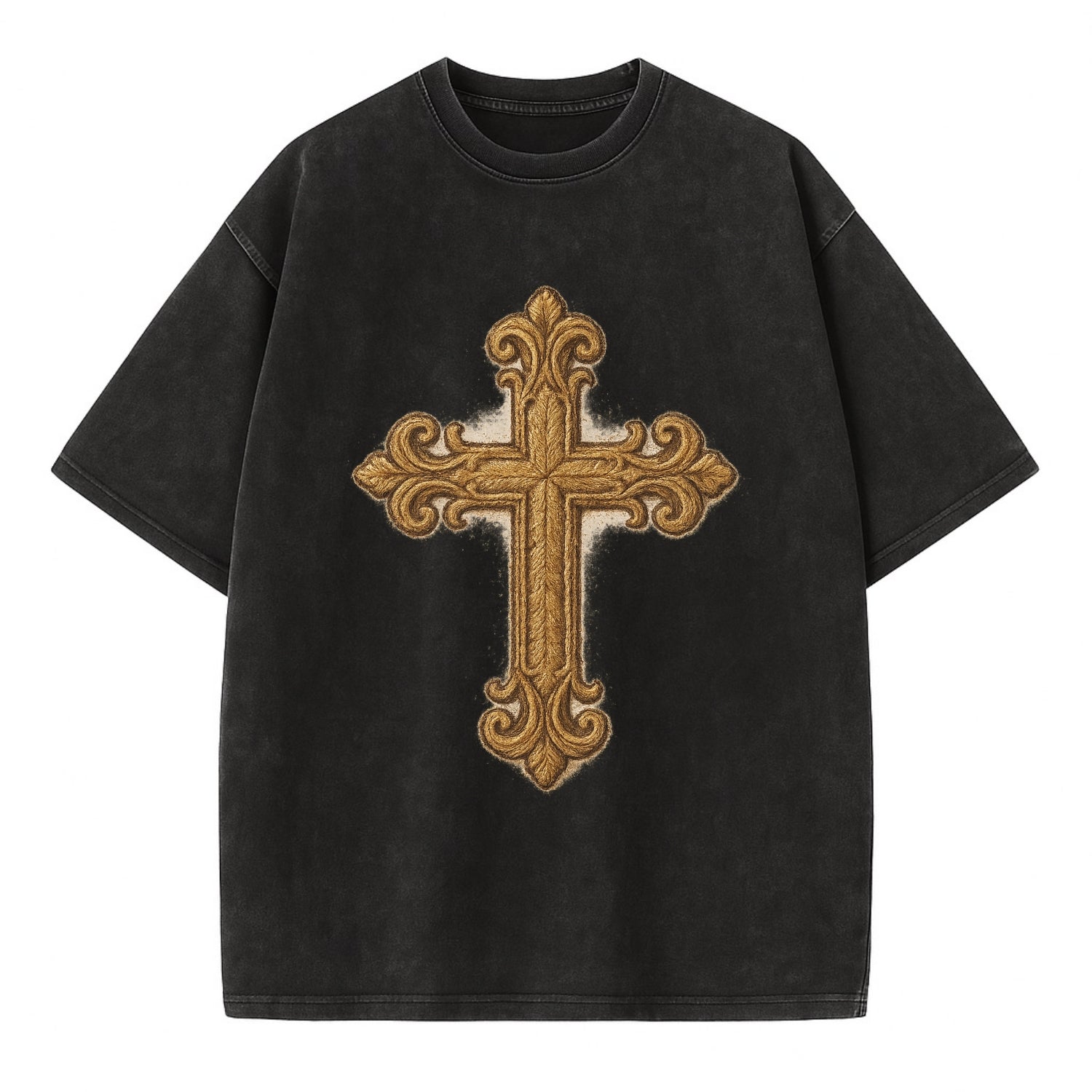 Baroque Cross  - Vintage T-shirt - Black